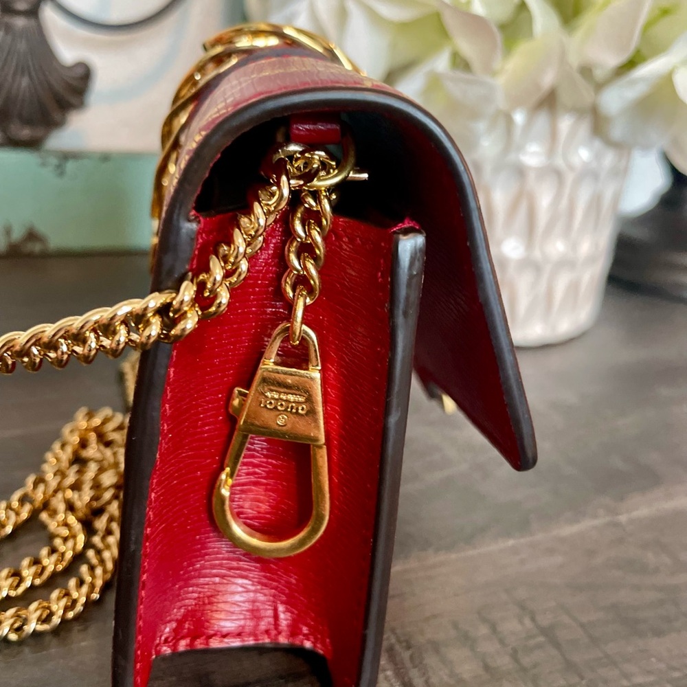 Gucci Red Sylvie Super Mini w/Gold Shoulder Chain - Picture 8 of 11